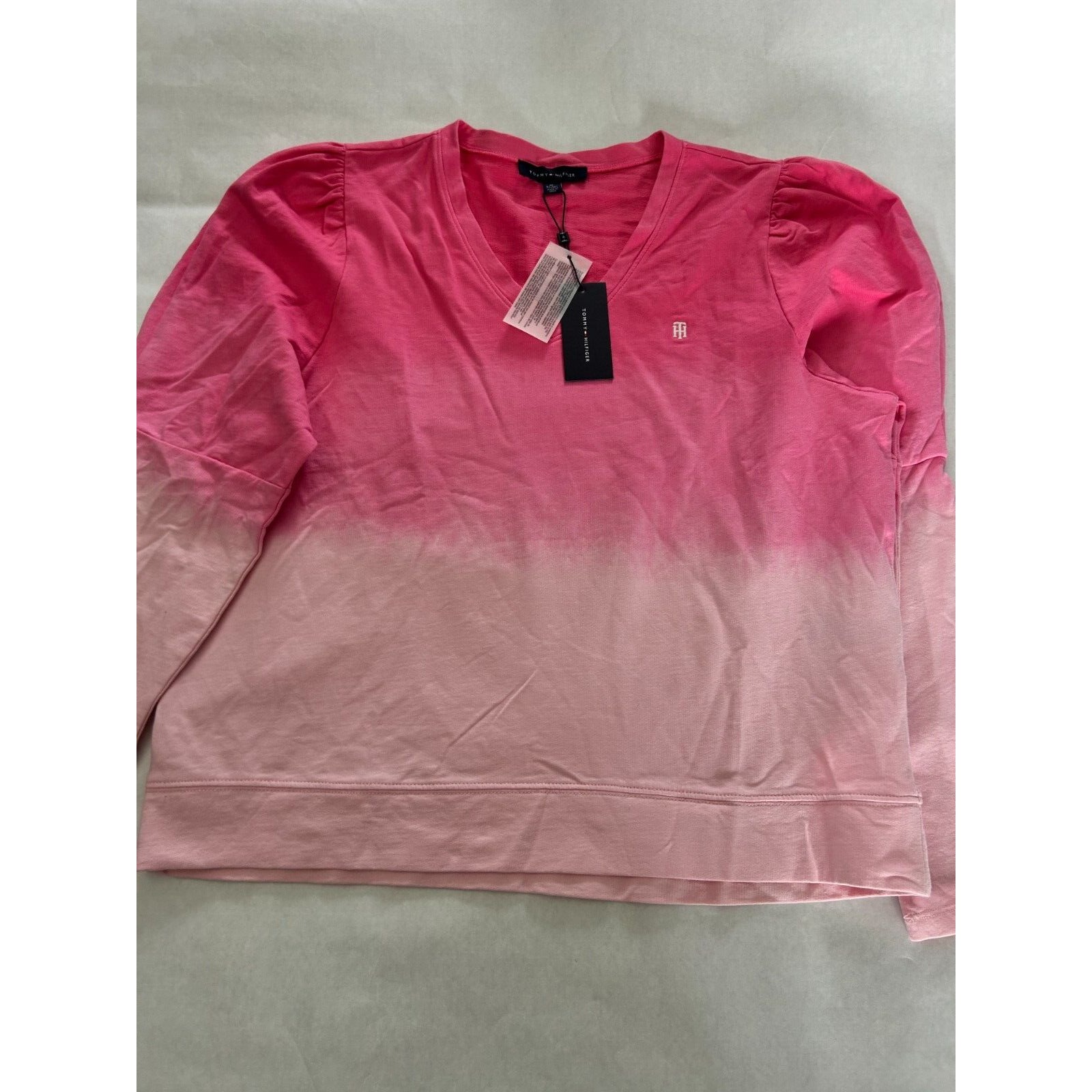 Tommy Hilfiger Womens Pink V Neck Pullover Sweater Gradient Tie Dye Nwt Size Xl